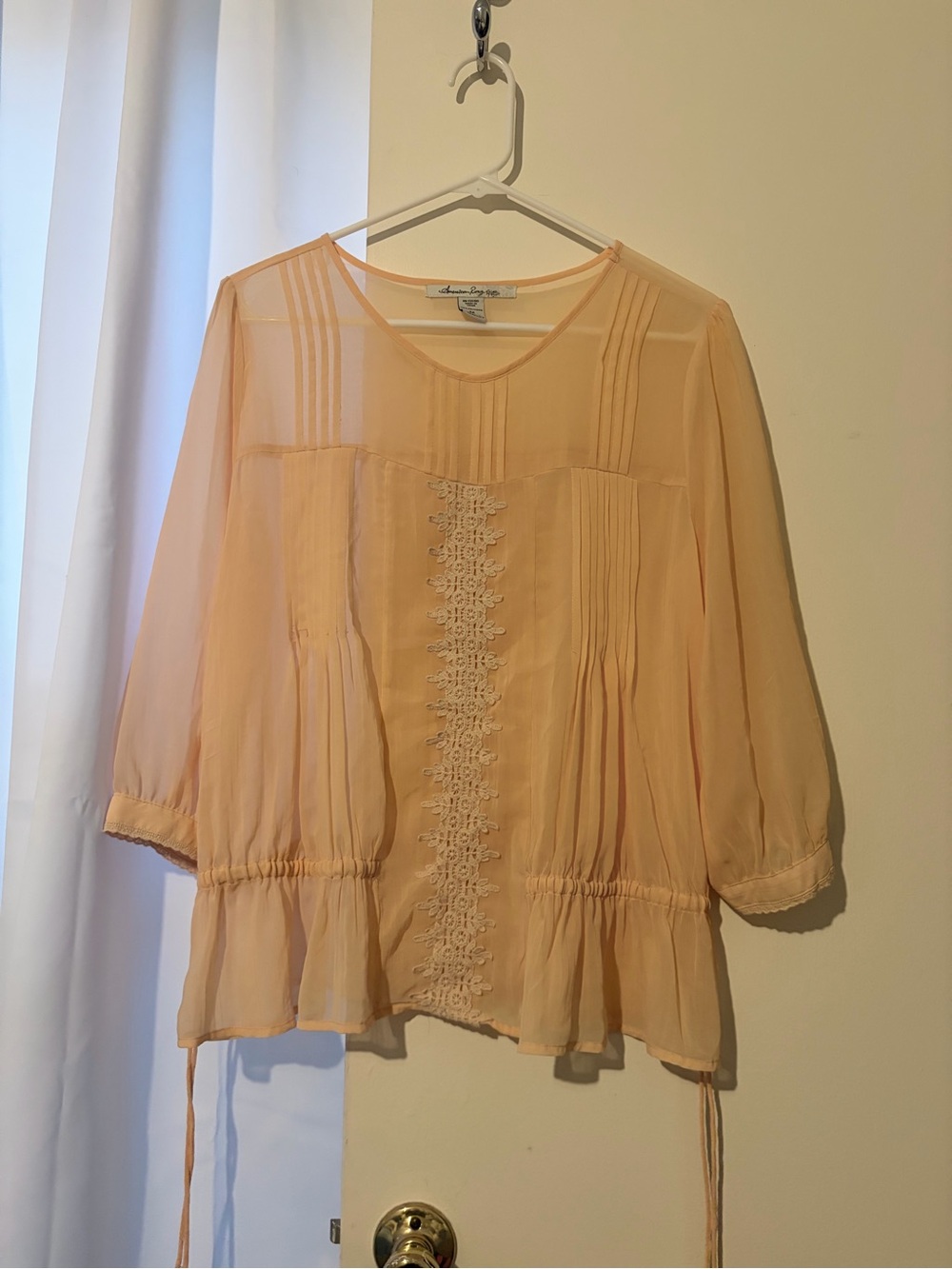 Bohemian Rag Peach Sheer Pintuck Tunic Top